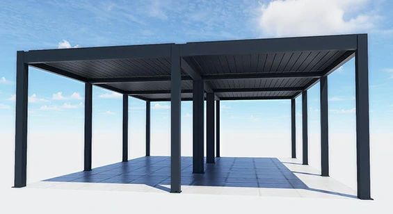 Commercial aluminum pergola for hotel, restaurant, and outdoor seating projects