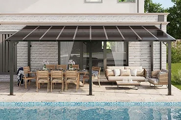 Pitched ridge aluminum gazebo for modern terrace and outdoor leisure area