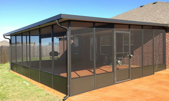 Aluminum screen room for patio, porch, and garden space with open ventilation and insect protection