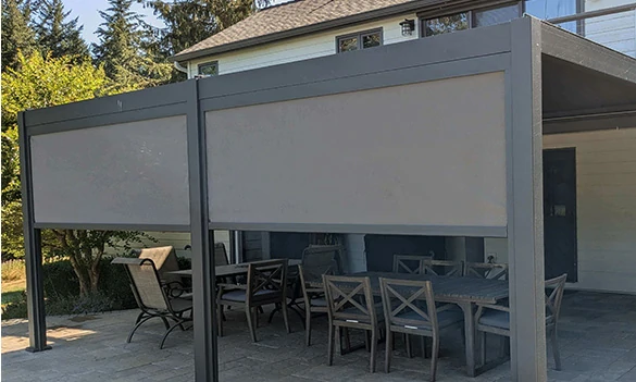 Pergola ZIP screen for wind protection, shade, and privacy in outdoor spaces