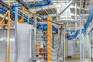 Electrostatic powder coating line for durable aluminum surface treatment