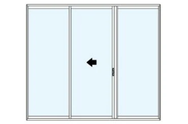 three-panel aluminum sliding glass door with left active panel sliding right