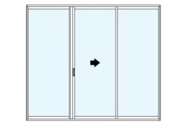 three-panel aluminum sliding glass door with center panel sliding left