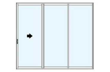 three-panel aluminum sliding glass door with right active panel sliding left