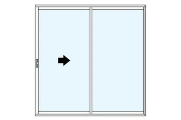 two-panel aluminum sliding glass door with right panel sliding left