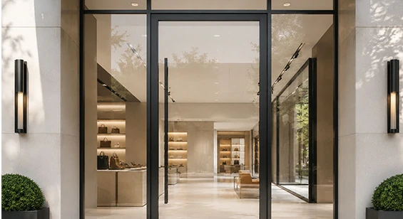 Non-thermal aluminum storefront system for interior shop front and mall partition