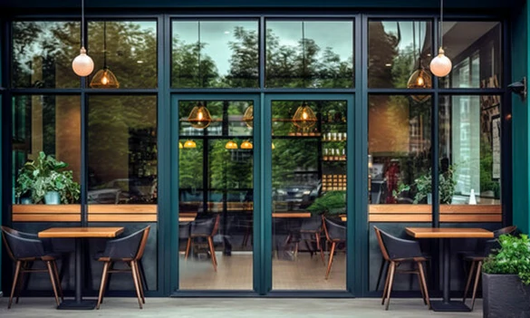 Aluminum glass shop front for restaurant and cafe street-facing entrance