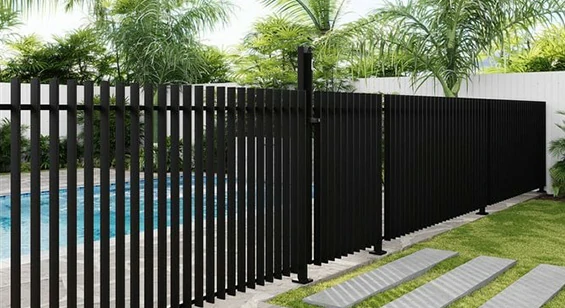 Semi-private aluminum fence panel with adjustable slat spacing for patio, garden and outdoor privacy
