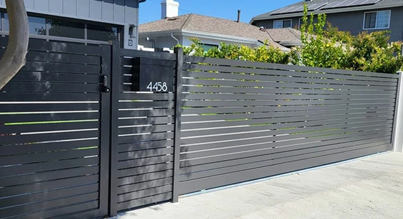 Full privacy aluminum gate matching fence panels for backyard, side yard and boundary entrances