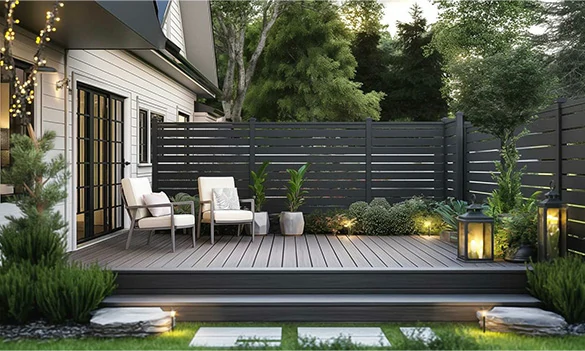 Aluminum privacy fence for backyard screening and private outdoor living spaces