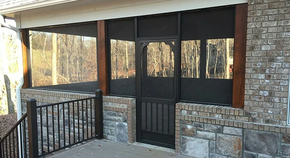 Black aluminum screen door for modern patio and porch entry