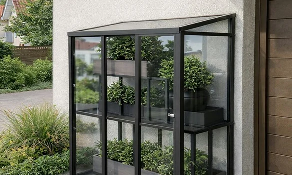 Small aluminum greenhouse kit with aluminum frame and ventilation window