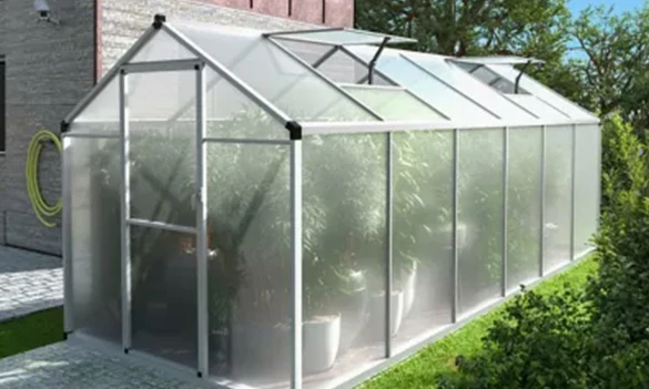 Film covered aluminum greenhouse with roll bars, wire lock profiles, and aluminum frame system