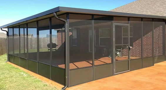 Aluminum screen room with screened panels for patio enclosure
