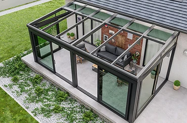 Flat roof aluminum sunroom system for modern patio enclosure