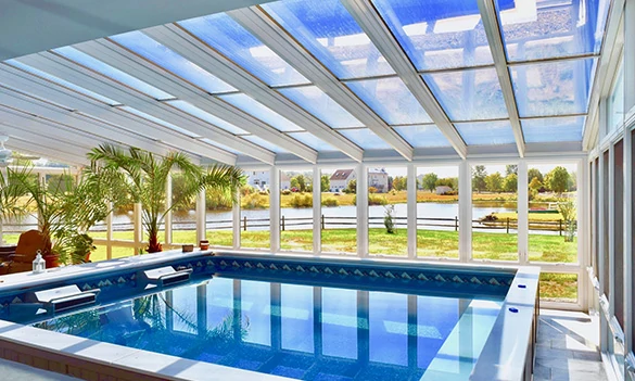 Poolside aluminum sunroom with glass walls for villa and resort project