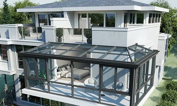 Aluminum glass sunroom for villas and luxury homes with wide outdoor view