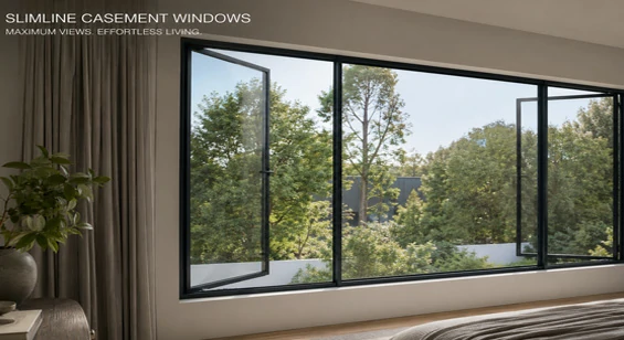 Slimline aluminium casement window for residential villa and kitchen opening