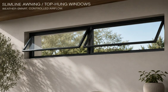 Slimline top hung aluminium window for bathroom kitchen and ventilation area