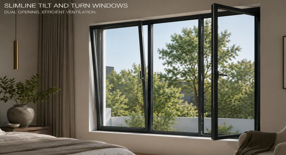 Slimline aluminium tilt and turn window for apartment and residential project