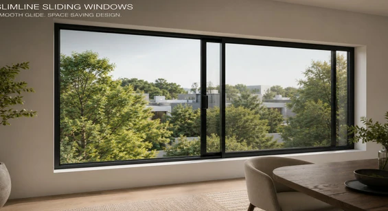 Slimline aluminium sliding window for balcony apartment and kitchen opening