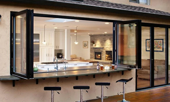 Commercial aluminum bifold servery window for restaurant cafe and bar service counter