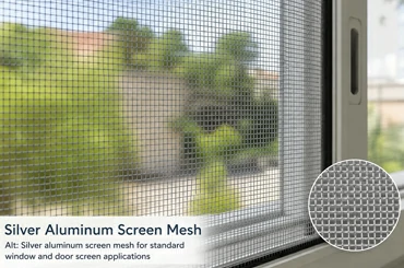Silver aluminum screen mesh for standard window and door screen applications