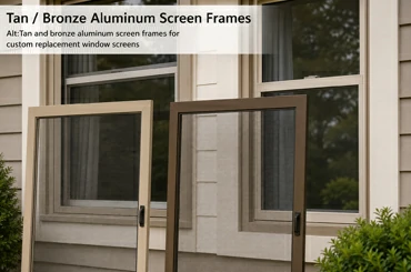 Tan and bronze aluminum screen frames for custom replacement window screens