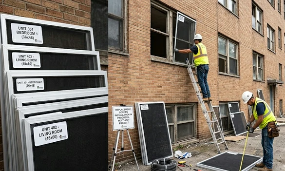 Replacement aluminum window screens for bulk renovation projects