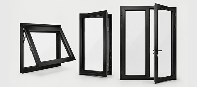 Black powder coated aluminium windows