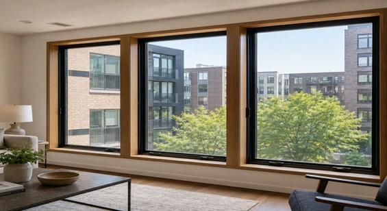 Aluminum clad casement window with wood interior for residential villa