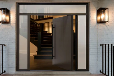 Aluminum clad entry door with wood interior for premium residential entrance