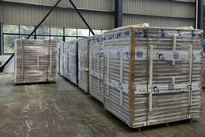 Wrapped goods stored in an industrial warehouse