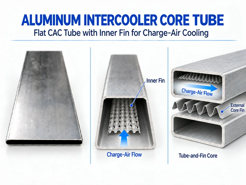 Aluminum intercooler core tube with inner fin and charge-air flow structure