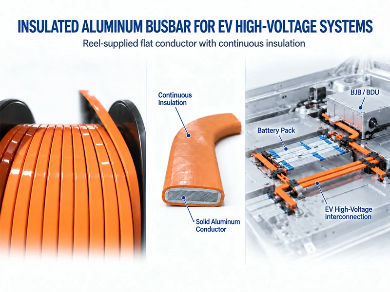 Reel-supplied insulated aluminum flat busbar for EV battery pack and high-voltage interconnections