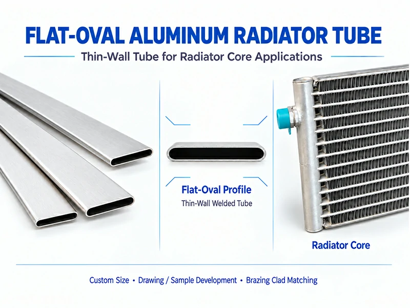 Flat-oval aluminum radiator tube with thin-wall welded profile and radiator core application