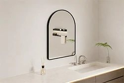 Semi-oval aluminum bathroom mirror