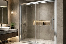 Silver anodized shower door