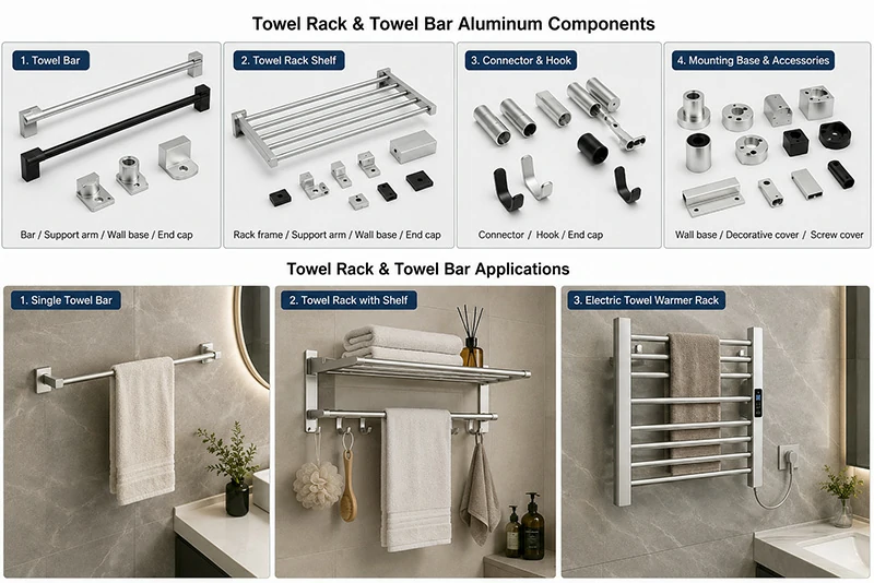 Aluminum bathroom towel rack
