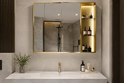 Gold anodized aluminum bathroom mirror cabinet
