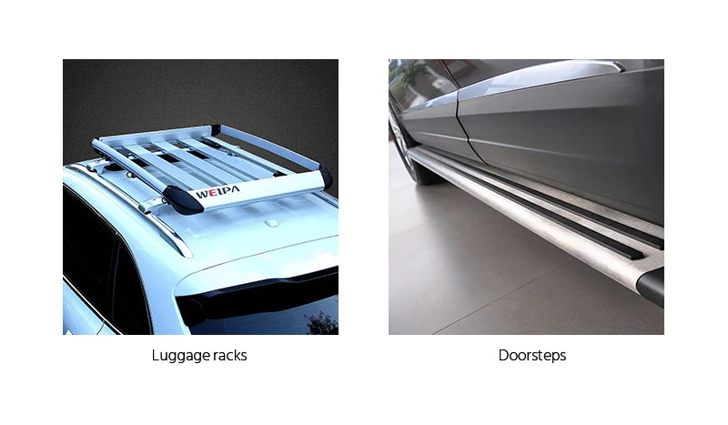 Aluminum profiles for luggage racks and doorsteps