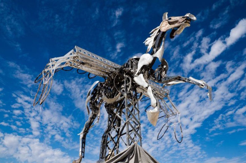 Combining aluminum landscape sculpture with industrial power