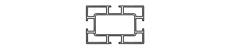 Cross section view of the five-hole aluminum profile of the upper crossbar