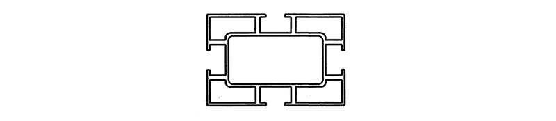 มุมมองหน้าตัดของโปรไฟล์อลูมิเนียมห้ารูของคานประตูด้านบน