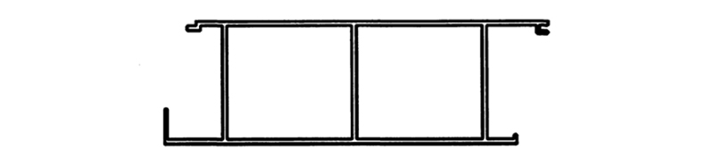 Cross section view of double hole decking panel aluminum profile