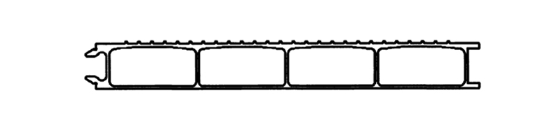 Cross section view of four-holes decking panel aluminum profile