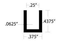 Aluminum U Channel 7/16″ Leg x 3/8″ OD x 1/4″ ID x 1/16″ Wall Aluminum U Channel 7/16″ Leg x 3/8″ OD x 1/4″ ID x 1/16″ Wall