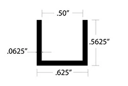 Aluminum U Channel 9/16″ Leg x 5/8″ OD x 1/2″ ID x 1/16″ Wall Aluminum U Channel 9/16″ Leg x 5/8″ OD x 1/2″ ID x 1/16″ Wall