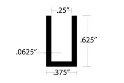 Aluminum U Channel 5/8″ Leg x 3/8″ OD x 1/4″ ID x 1/16″ Wall Aluminum U Channel 5/8″ Leg x 3/8″ OD x 1/4″ ID x 1/16″ Wall