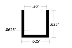 Aluminum U Channel 5/8″ Leg x 5/8″ OD x 1/2″ ID Aluminum U Channel 5/8″ Leg x 5/8″ OD x 1/2″ ID